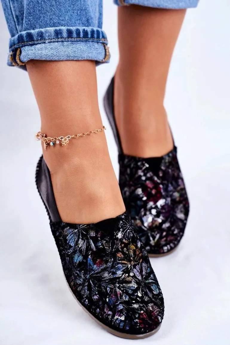 Baleriny Damskie Maciejka Skórzane Czarne 01930-70/00-0