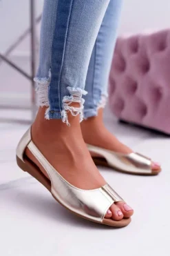 Baleriny Damskie Peep Toe Złote Ereli