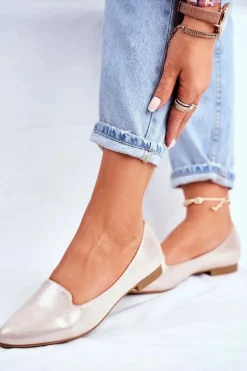 Baleriny Damskie Sergio Leone Beżowo Złote BL610