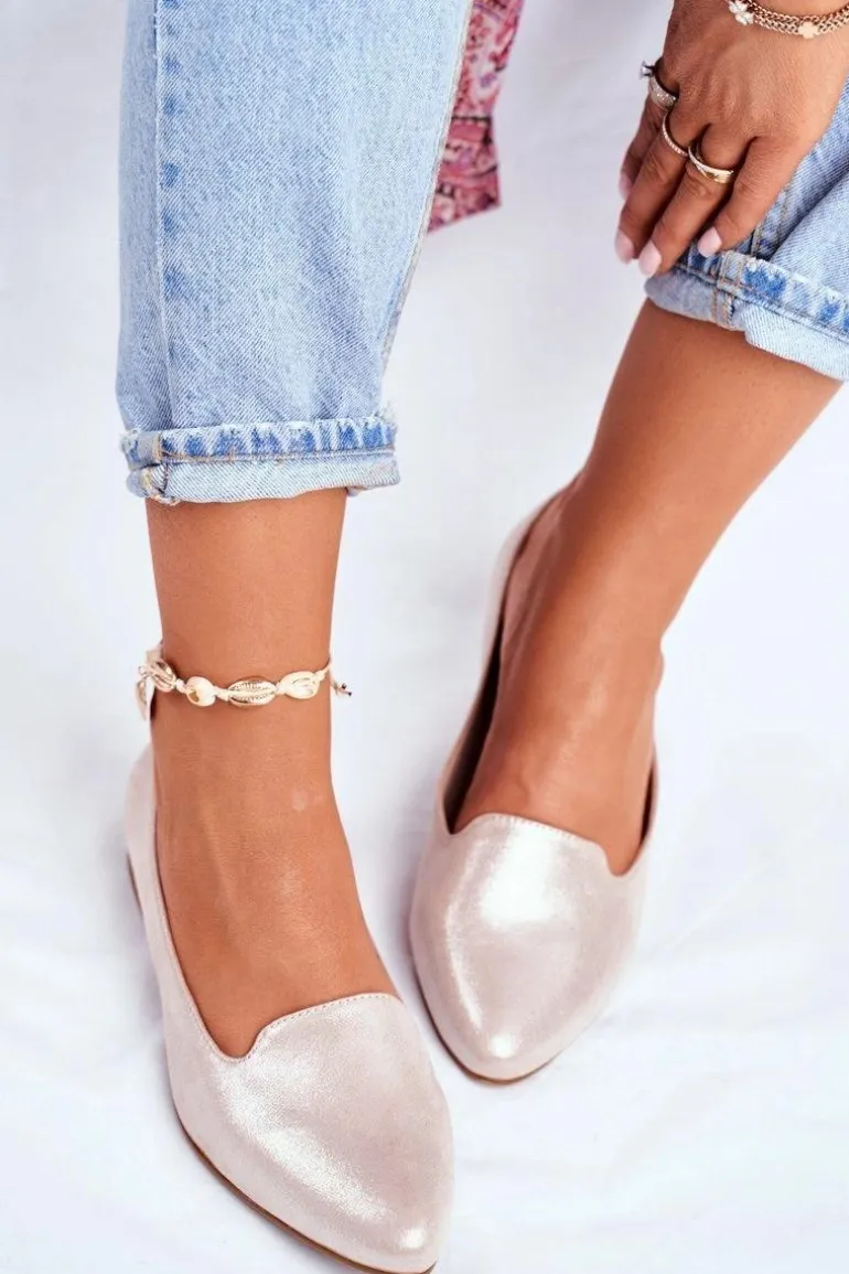 Baleriny Damskie Sergio Leone Beżowo Złote BL610