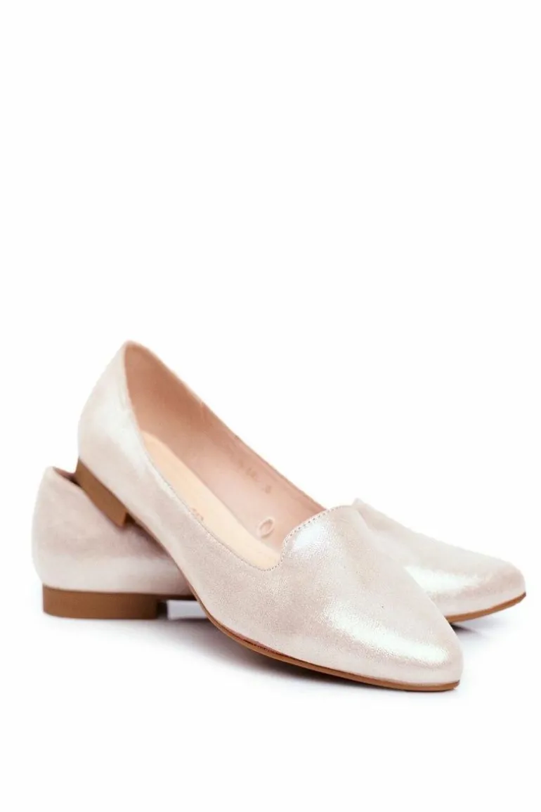 Baleriny Damskie Sergio Leone Beżowo Złote BL610