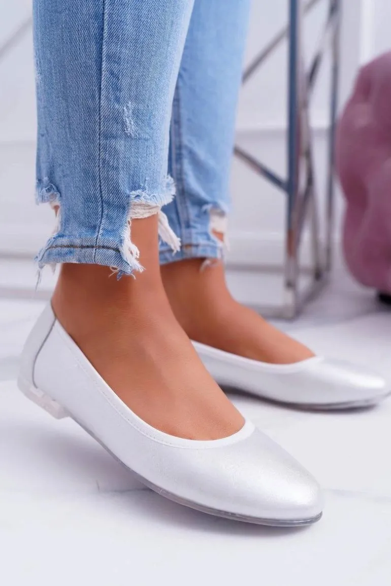 Baleriny Damskie Sergio Leone Srebrne Plex