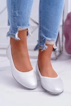 Baleriny Damskie Sergio Leone Srebrne Plex