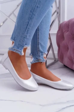 Baleriny Damskie Sergio Leone Srebrne Plex