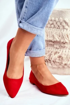 Baleriny Damskie W Szpic Zamszowe Czerwone Westley