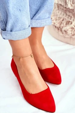 Baleriny Damskie W Szpic Zamszowe Czerwone Westley
