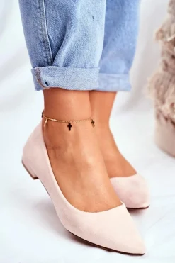 Baleriny Damskie W Szpic Zamszowe Beżowe Westley