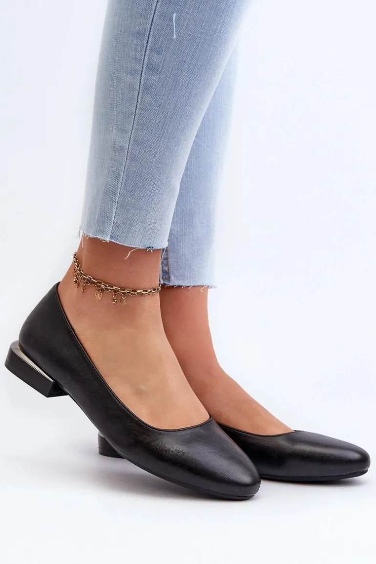 Baleriny Damskie Z Eko Skóry Na Niskim Obcasie Czarne Sergio Leone PB202