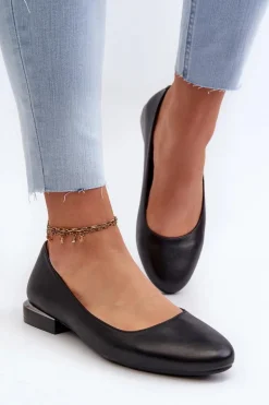 Baleriny Damskie Z Eko Skóry Na Niskim Obcasie Czarne Sergio Leone PB202