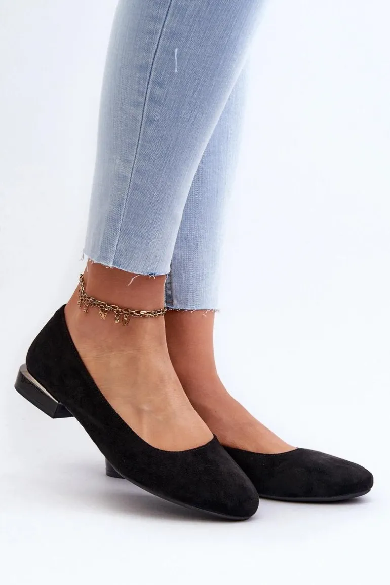 Baleriny Damskie Z Eko Zamszu Na Niskim Obcasie Czarne Sergio Leone PB202