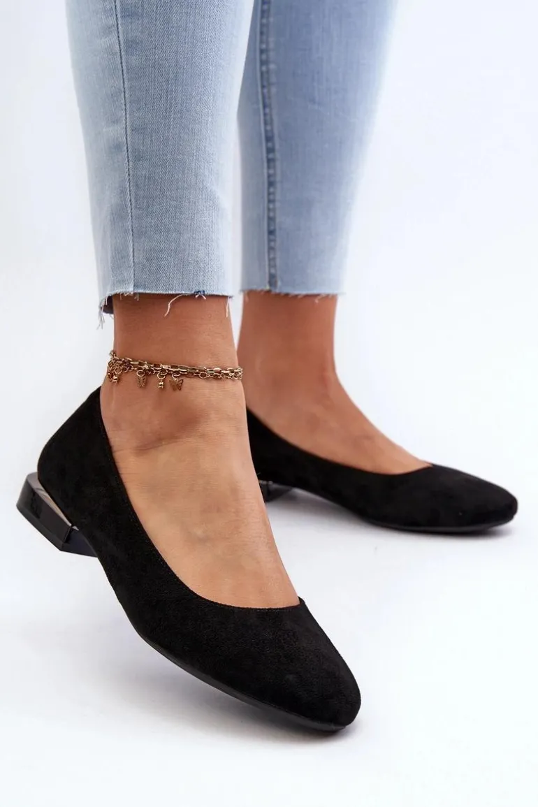 Baleriny Damskie Z Eko Zamszu Na Niskim Obcasie Czarne Sergio Leone PB202