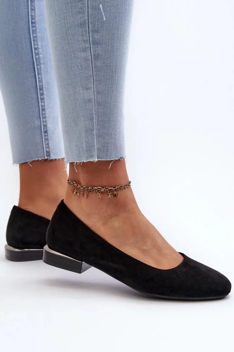 Baleriny Damskie Z Eko Zamszu Na Niskim Obcasie Czarne Sergio Leone PB202