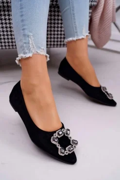 Baleriny Damskie z Kamieniami Czarne Divine