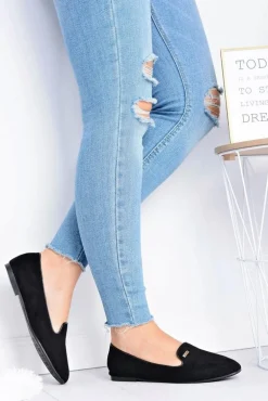 Baleriny Damskie Zamszowe Czarne Neala