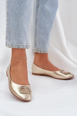 Baleriny Na Płaskiej Podeszwie Z Ozdobą Złote Ainoria