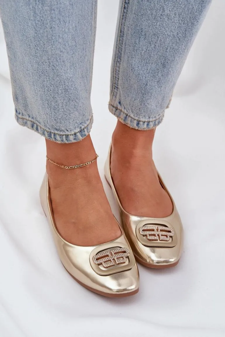 Baleriny Na Płaskiej Podeszwie Z Ozdobą Złote Ainoria