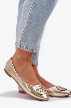 Baleriny Na Płaskiej Podeszwie Z Ozdobą Złote Ainoria