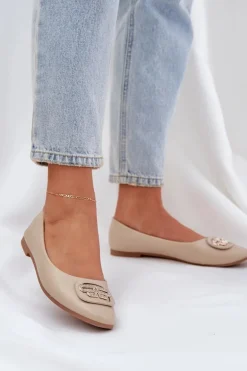 Baleriny Na Płaskiej Podeszwie Z Ozdobą Beżowe Ainoria
