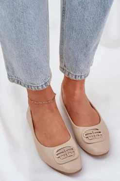Baleriny Na Płaskiej Podeszwie Z Ozdobą Beżowe Ainoria