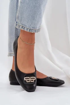 Baleriny Na Płaskiej Podeszwie Z Ozdobą Czarne Ainoria