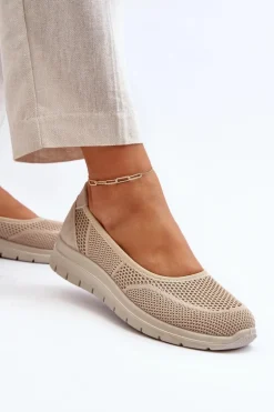 Baleriny Na Platformie I Koturnie Beżowe Aviaba