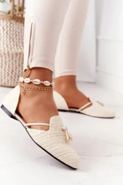 Baleriny W Szpic Z Plecionką Lu Boo Beżowe