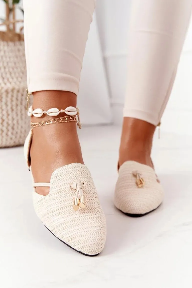 Baleriny W Szpic Z Plecionką Lu Boo Beżowe