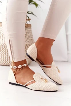 Baleriny W Szpic Z Plecionką Lu Boo Beżowe