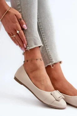 Baleriny Z Paskiem I Ozdobą Eko Skórzane Jasnobeżowe Cadwenla