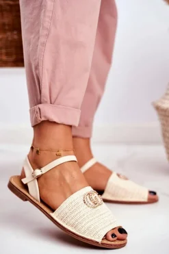 Beżowe Damskie Płaskie Sandałki Lu Boo Plecione Felicia