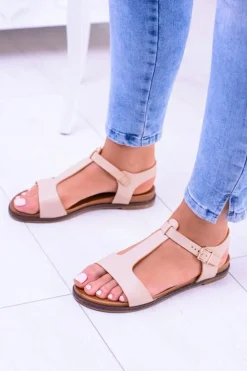 Beżowe Damskie Płaskie Sandałki Sunnyside