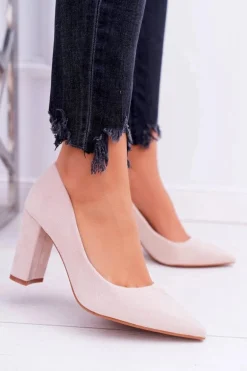 Beżowe Zamszowe Czółenka Satisfied