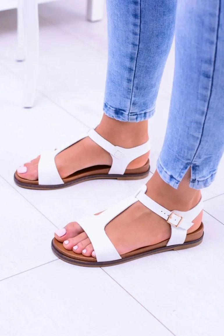 Białe Damskie Płaskie Sandałki Sunnyside