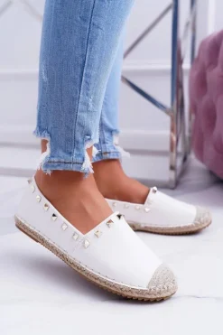 Białe Wsuwane Espadryle z Ćwiekami Christiane