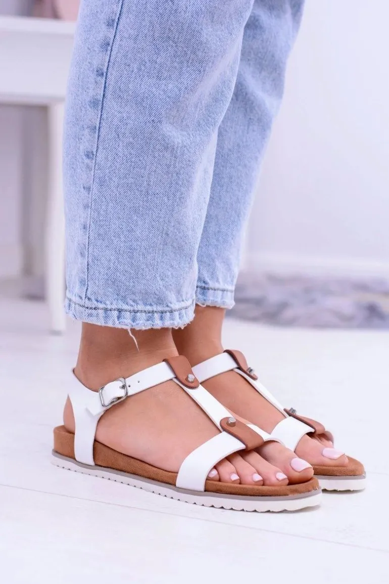 Białe Wygodne Sandały Damskie Płaskie Dubi