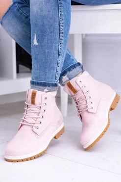 Big Star Botki Damskie Timberki Traperki Pudrowy Róż Timon