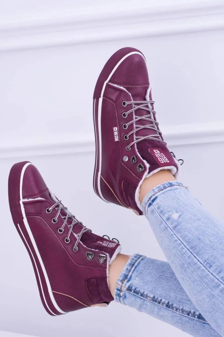 Big Star Ocieplane Bordowe Damskie Tenisówki BB274007