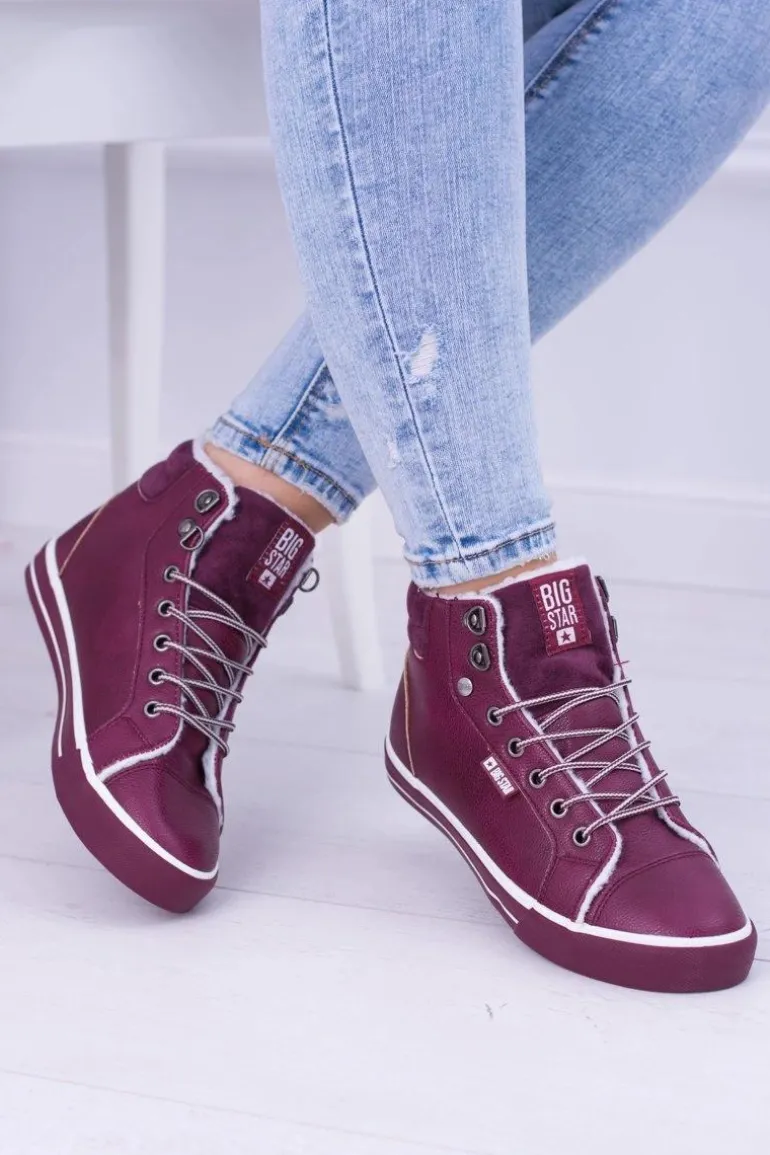 Big Star Ocieplane Bordowe Damskie Tenisówki BB274007