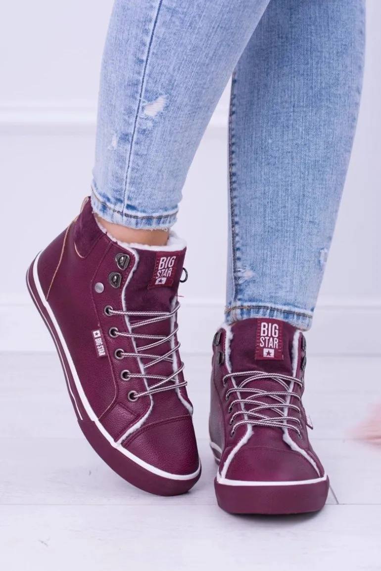 Big Star Ocieplane Bordowe Damskie Tenisówki BB274007