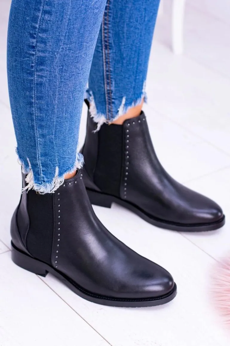 BIG STAR Skórzane Botki Sztyblety Czarne BB274611