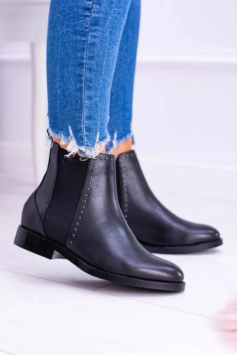 BIG STAR Skórzane Botki Sztyblety Czarne BB274611