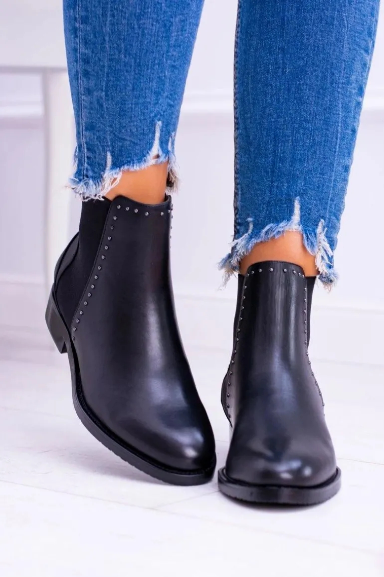 BIG STAR Skórzane Botki Sztyblety Czarne BB274611