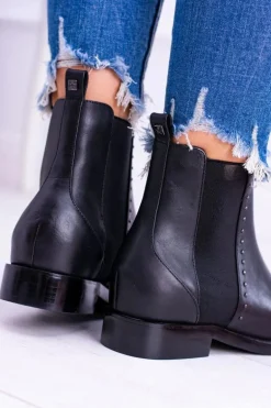 BIG STAR Skórzane Botki Sztyblety Czarne BB274611