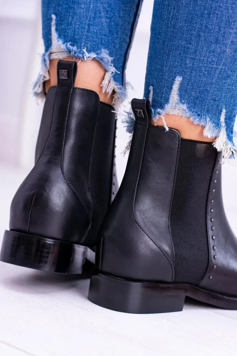 BIG STAR Skórzane Botki Sztyblety Czarne BB274611