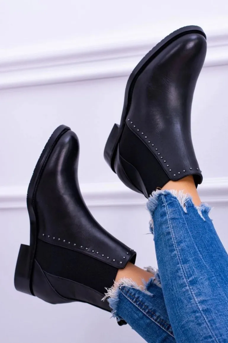 BIG STAR Skórzane Botki Sztyblety Czarne BB274611