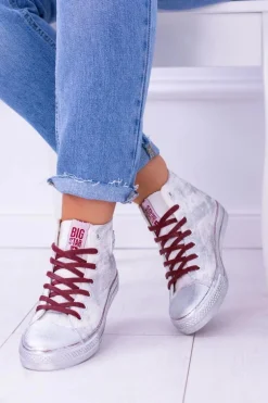 Big Star Wysokie Białe Posrebrzane Tenisówki Trampki BB274016