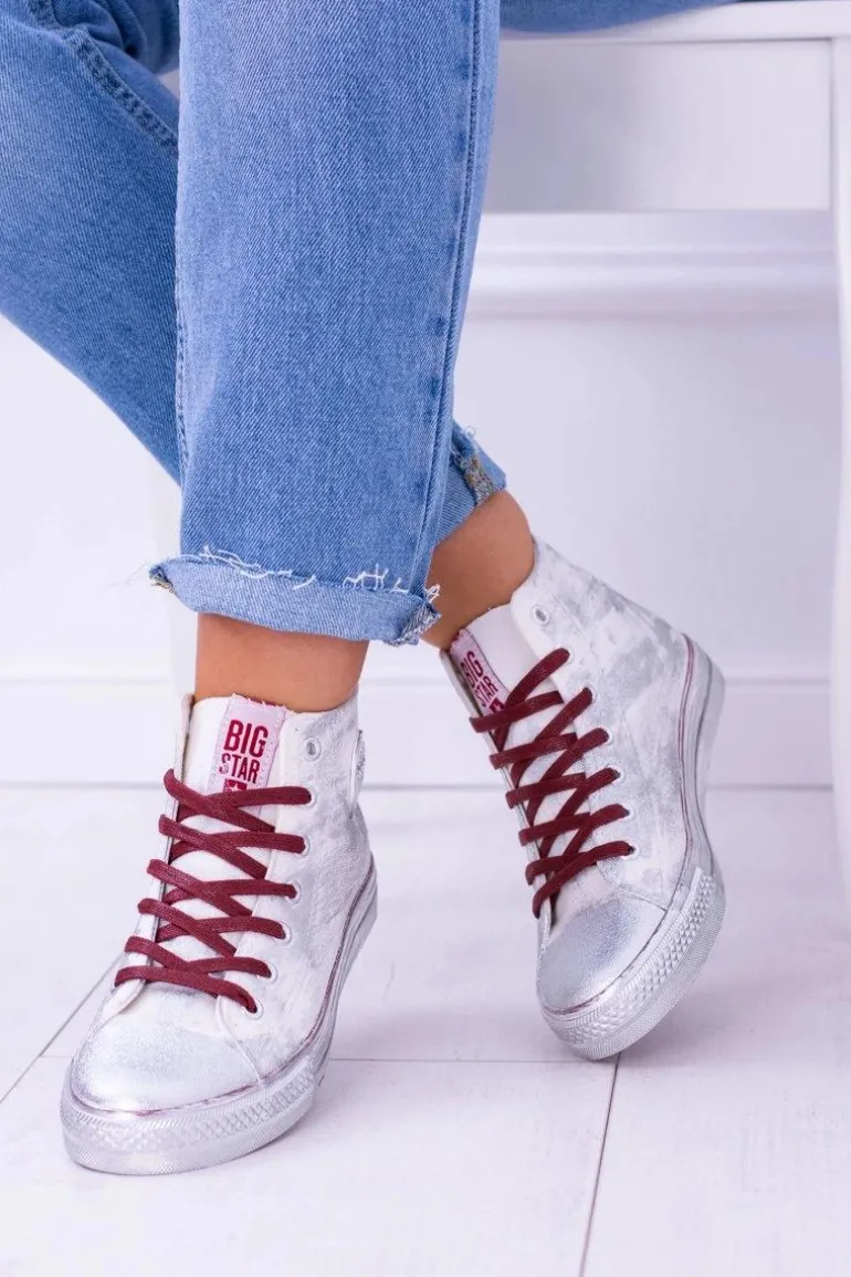 Big Star Wysokie Białe Posrebrzane Tenisówki Trampki BB274016
