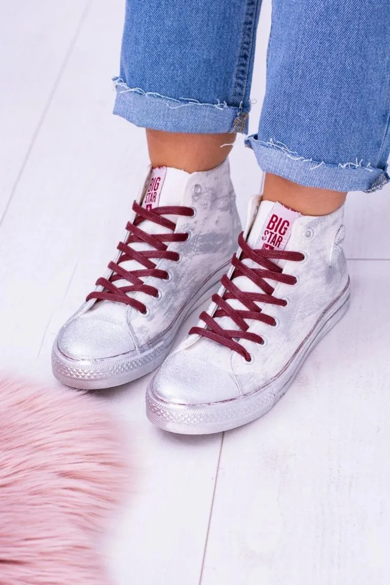 Big Star Wysokie Białe Posrebrzane Tenisówki Trampki BB274016