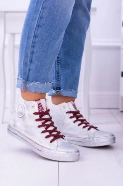 Big Star Wysokie Białe Posrebrzane Tenisówki Trampki BB274016