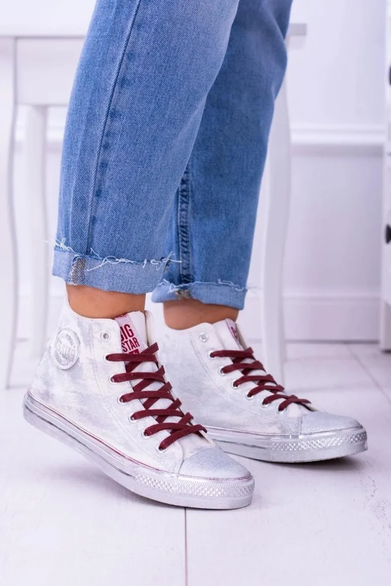 Big Star Wysokie Białe Posrebrzane Tenisówki Trampki BB274016